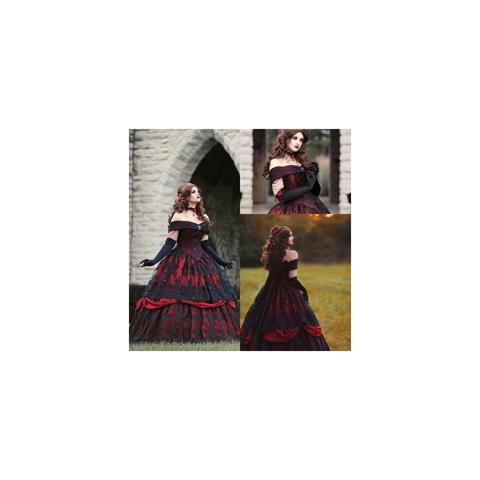 (Custom Color) Gothic Belle Red Black Lace Wedding Gown Vintage Lace-up Corset Strapless Tiered Beauty Off Shoulder Plus Size Bridal Gown-image-OPC-P6XRXMG-NEW