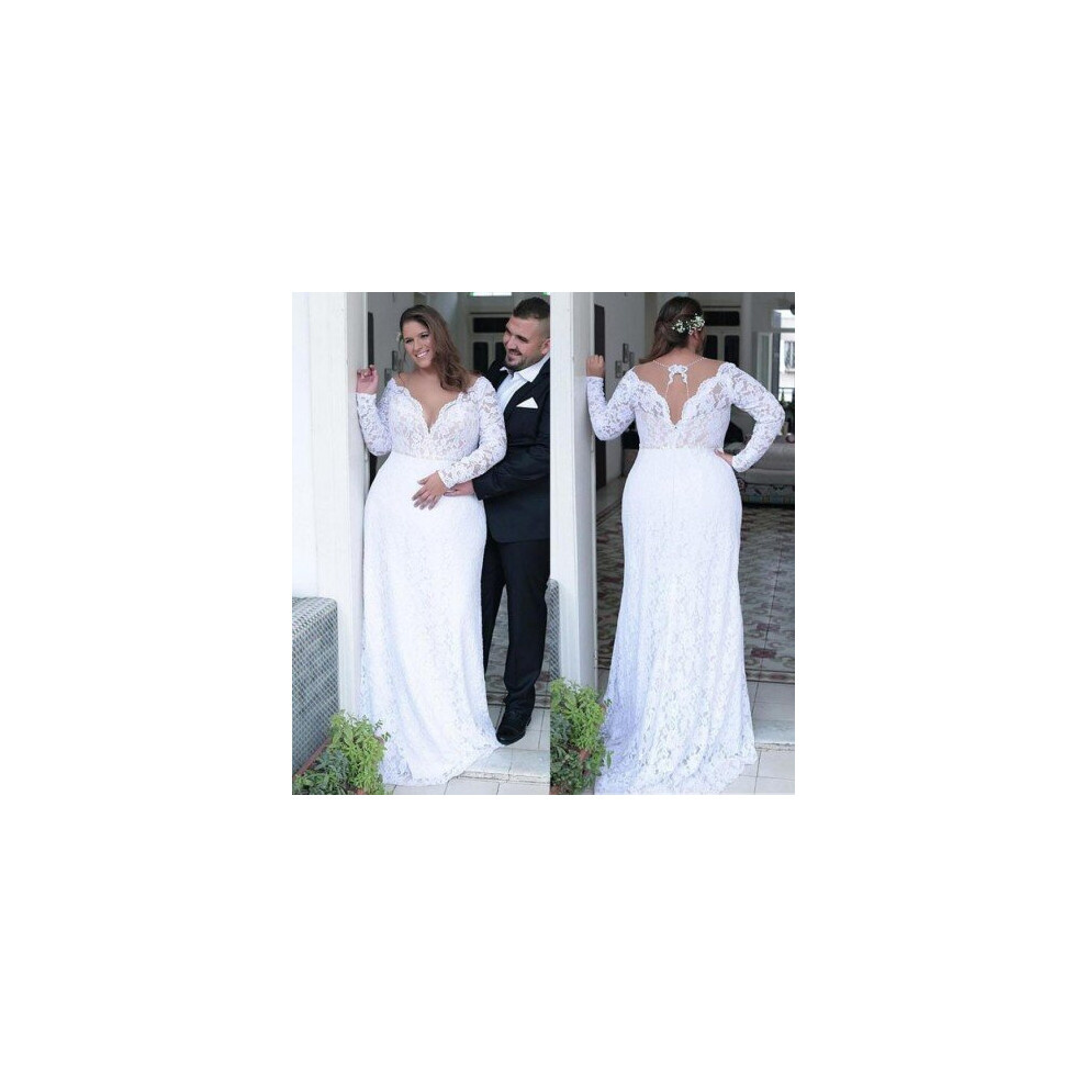 (Pink) Fashionable Lace Jewel Neckline Sheath/Column Plus Size Wedding Dresses With Beadings Open Back White Lace Bridal Gowns-image-OPC-P6XS2DJ-NEW