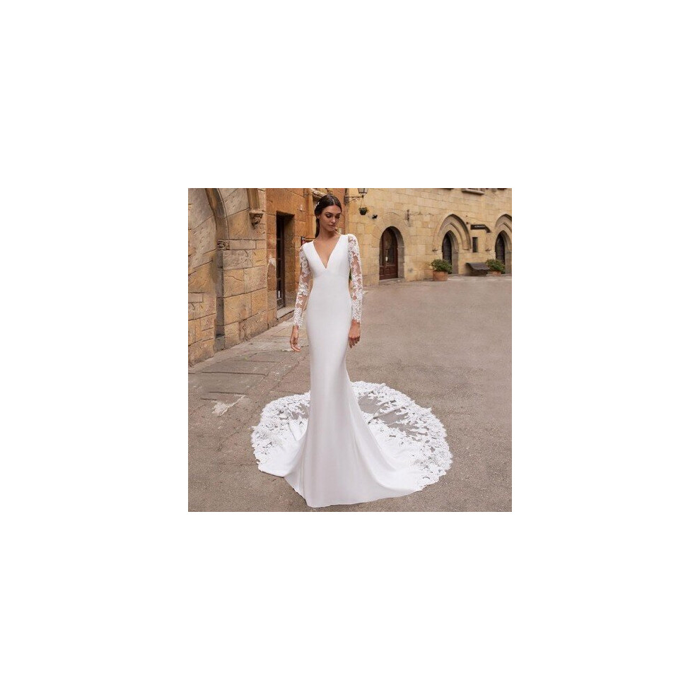 (White) Eightree Vestido de noiva Long Sleeves Wedding Dresses Mermaid V Neck Lace Appliques Wedding Gowns Backless Bridal Dress Turkey-image-OPC-P6XS9QS-NEW