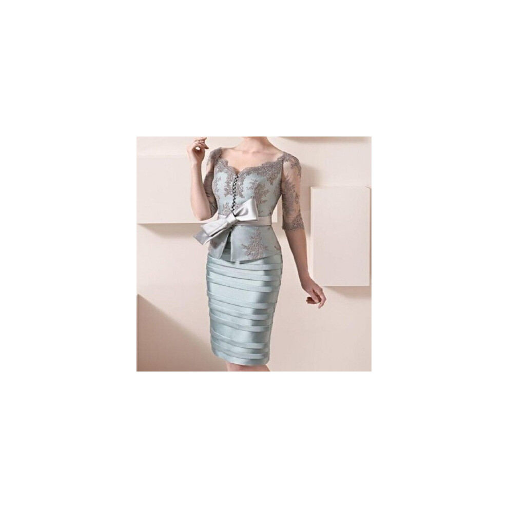 (Gray) Elegant 2019 Mother Of The Bride Dresses Sheath Half Sleeves Lace Bow Short Wedding Party Dress Mother Dresses For Wedding-image-OPC-P6XS9WQ-NEW