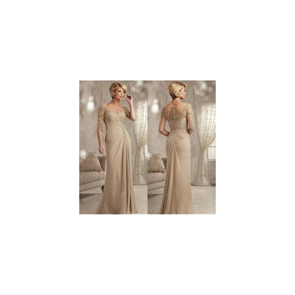 (Black) Elegant Beaded Lace Champagne Mother of The Bride Dresses Plus Size Chiffon Half Sleeves Groom Mother Evening Dress For Wedding-image-OPC-P6XSB98-NEW