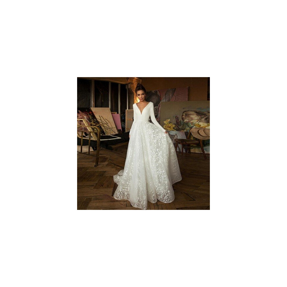 (White) Booma Lace Wedding Dresses 2020 Long Sleeve V-neck Boho Bridal Gowns Satin Backless White Vestido de noiva Plus size custom-made-image-OPC-P6XSJVJ-NEW