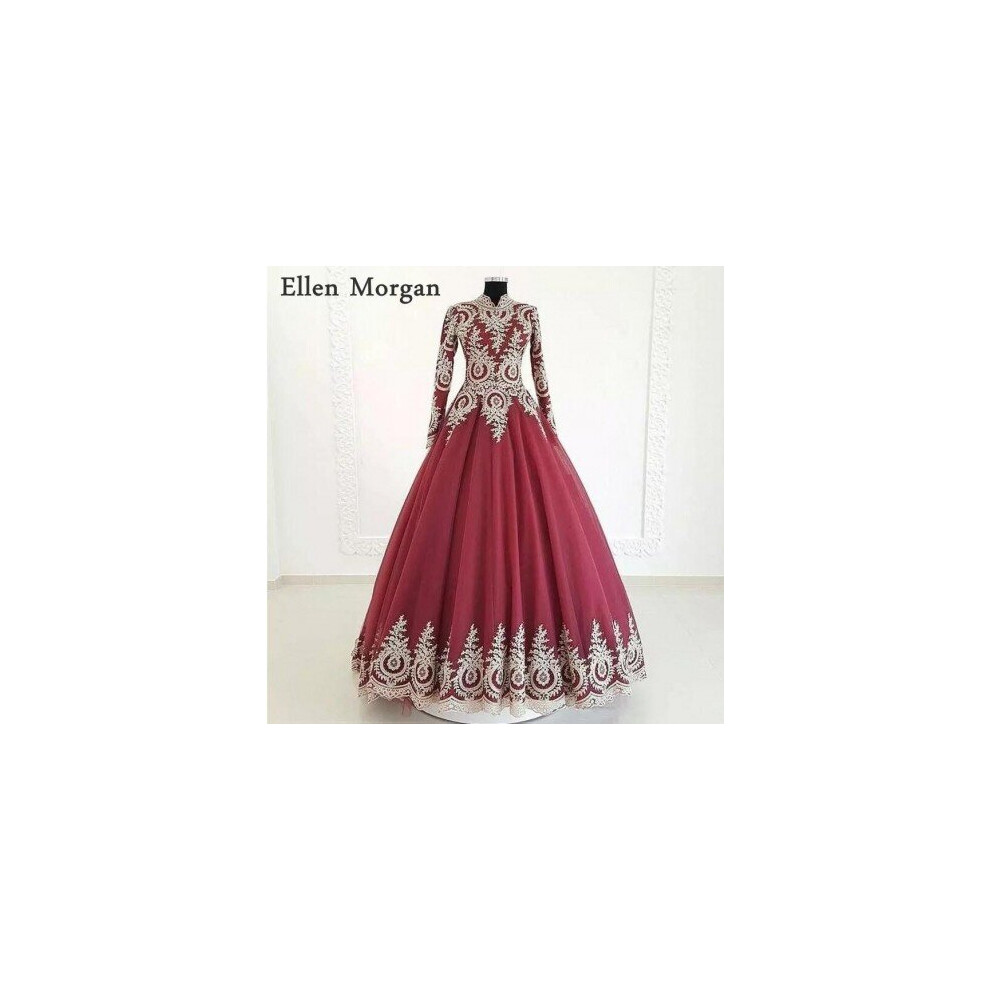 (Blue) Burgundy Muslim Ball Gowns Wedding Dresses 2019 Vestido De Noiva Mariage High Neck Saudi Arabian Dubai Lace Vintage Bridal Gowns-image-OPC-P6XSJY2-NEW