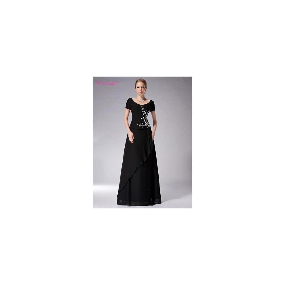 (Gray) Black 2019 Mother Of The Bride Dresses A-line V-neck Cap Sleeves Chiffon Embroidery Long Elegant Groom Mother Dresses Wedding-image-OPC-P6XSKJ5-NEW