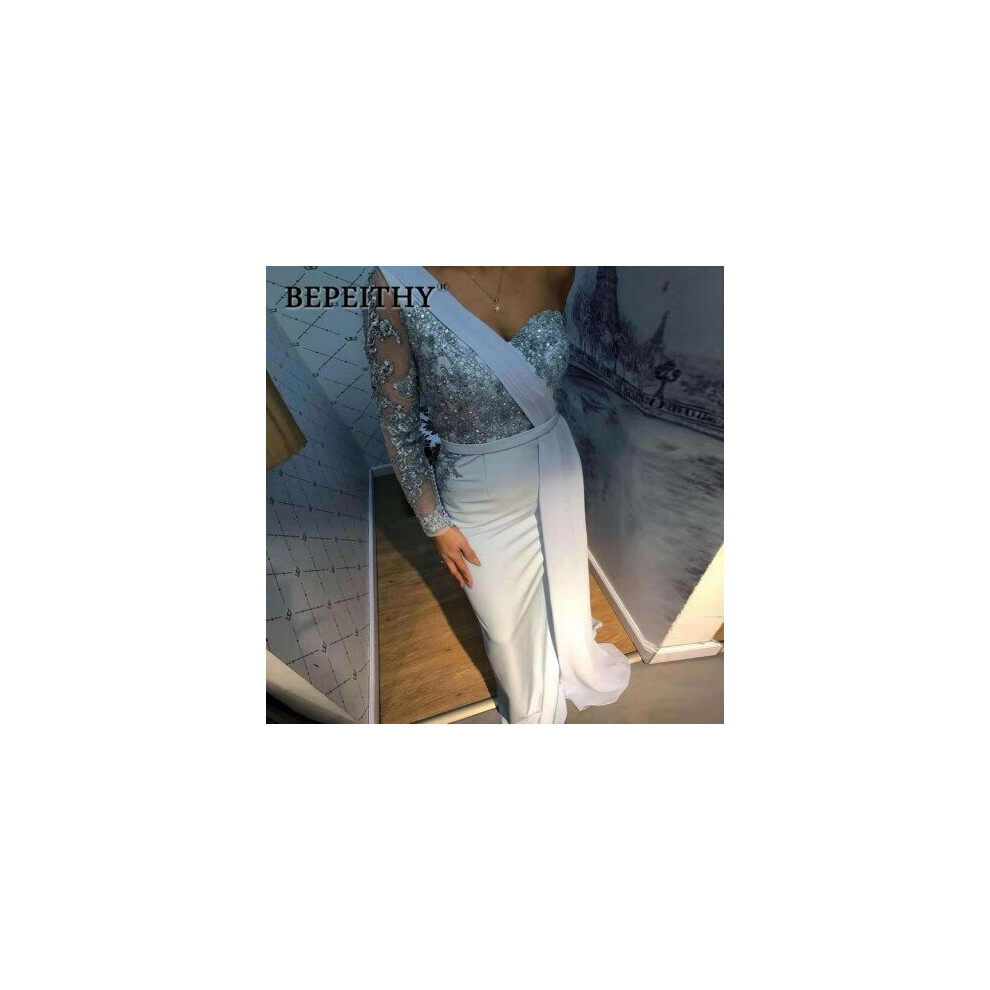 (Ivory) BEPEITHY One Shoulder Wedding Party Dress Long Sleeve 2020 Vestido De Festa Long Evening Prom Dress-image-OPC-P6XSMYK-NEW