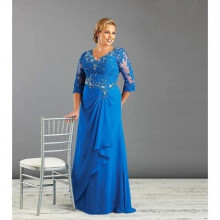 (Gray) 2018 Plus size mother wedding with half sleeves chiffon V-neck formal women dress Mother of the Bride Dresses