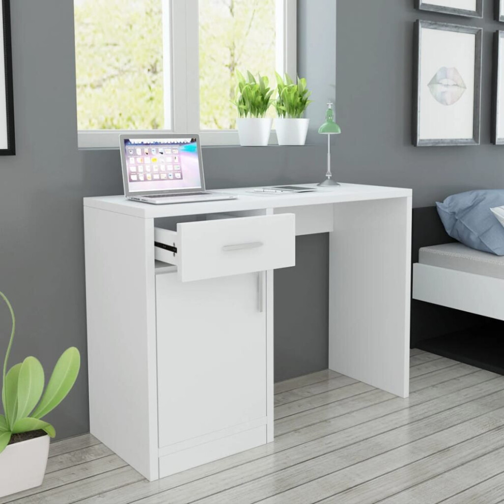 vidaXL Desk with Drawer and Cabinet White 100x40x73cm Computer Writing Table