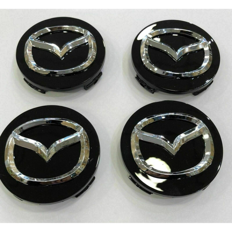 BLACK MAZDA ALLOY WHEEL HUB CENTRE CAPS 57mm fits 2, 3, 5, 6 ( 4 pcs )