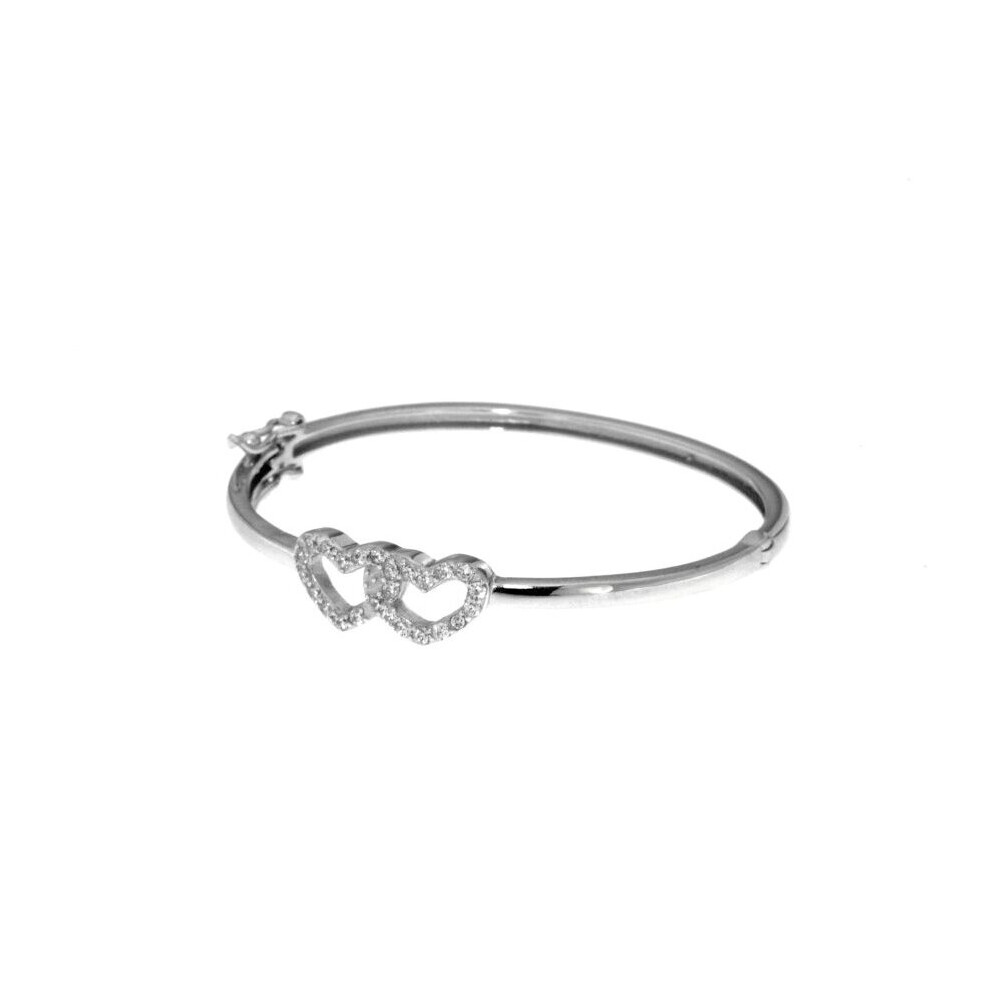 K & S Sterling Silver Sparkling Double Hearts Baby Bangle Bracelet