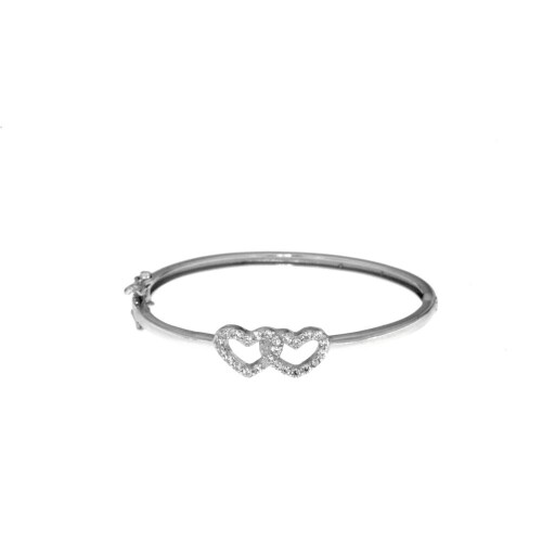 K & S Sterling Silver Sparkling Double Hearts Baby Bangle Bracelet 1