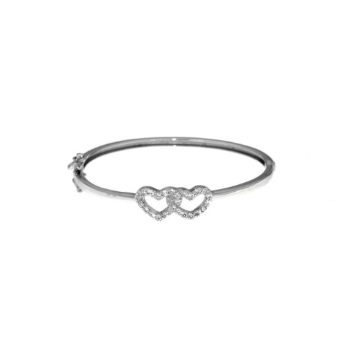 K & S Sterling Silver Sparkling Double Hearts Baby Bangle Bracelet 2
