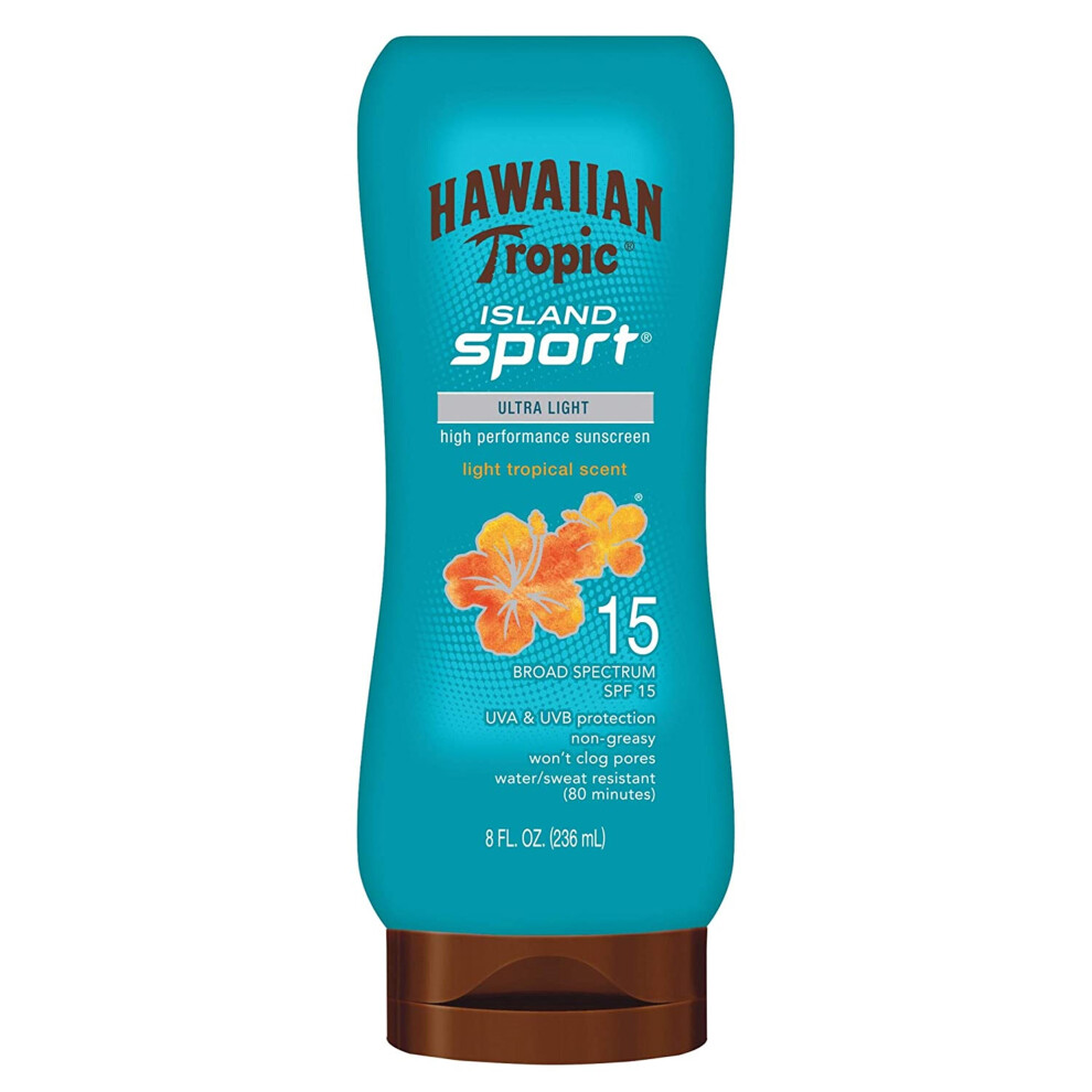 Hawaiian Tropic Island Sport Ultra High Performance Sunscreen, Spf 15, 8 Fl Oz (236 Ml) Light
