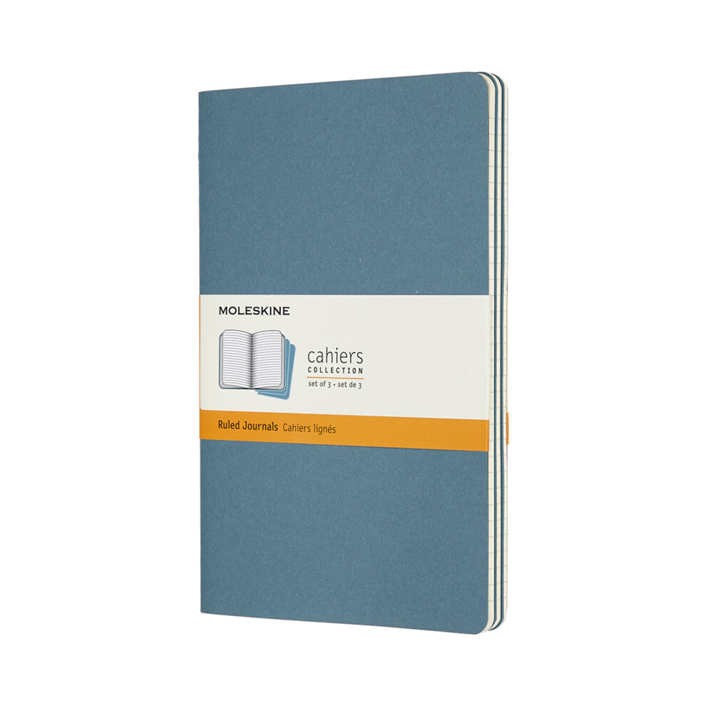 Set Of 3 Moleskine Large Ruled Cahier Journals: Brisk Blue