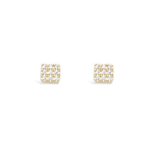 Fashion Yellow Gold Sterling Silver Stud Earrings With Pavé Square