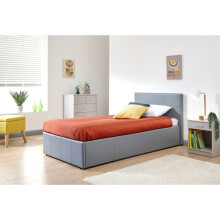 Side Lift Ottoman Storage Bed in Grey PU - Single