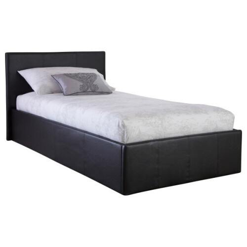 Side Lift Ottoman Storage Bed in Black - 4FT Small Double 120cm
