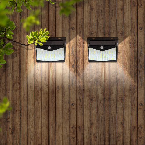 2X208LED Solar Sensor Flood Lights Wall Outdoor Garden Path Fence Lamp Security