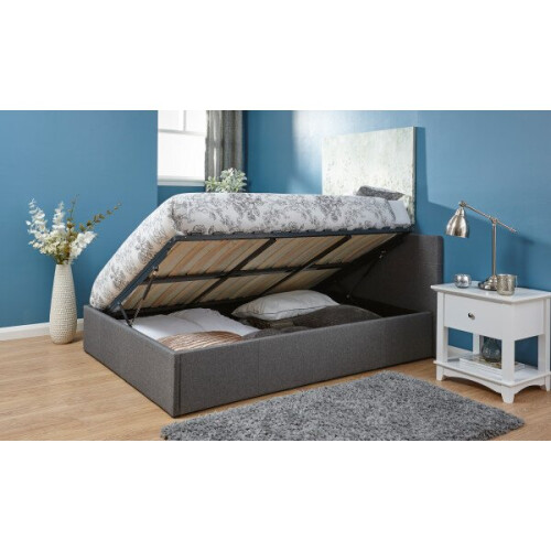 Side Lift Ottoman Storage Bed in Grey - 4FT Small Double 120cm 2