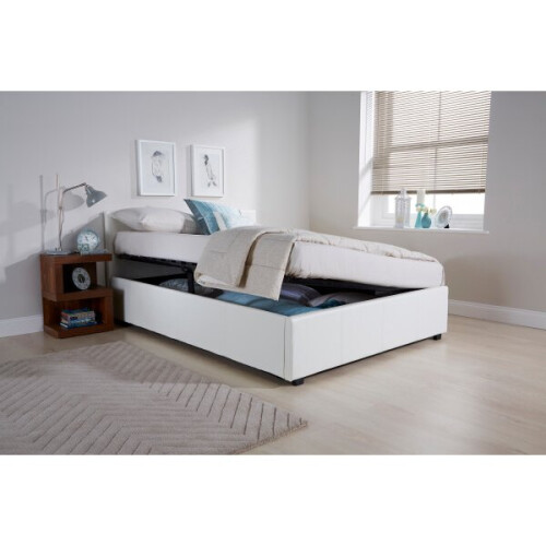 Side Lift Ottoman Storage Bed in White - 5FT Kingsize 150cm 1