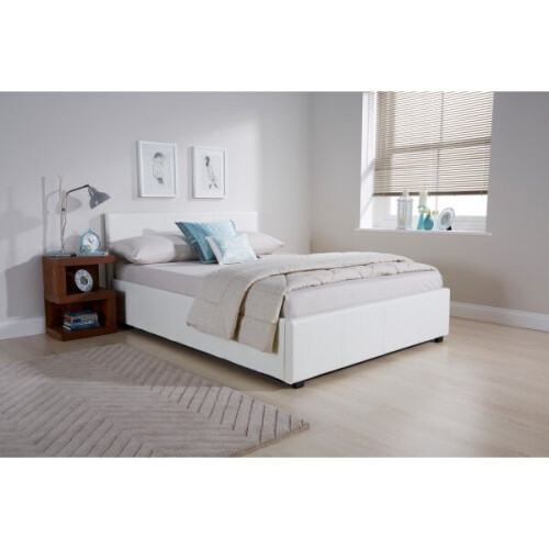 Side Lift Ottoman Storage Bed in White - 5FT Kingsize 150cm