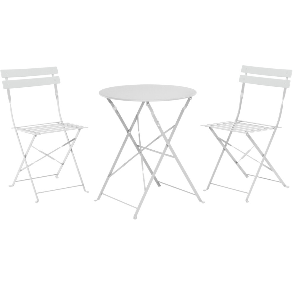 (White) 3pcs Patio Metal Foldable Table & Chair Bistro Set