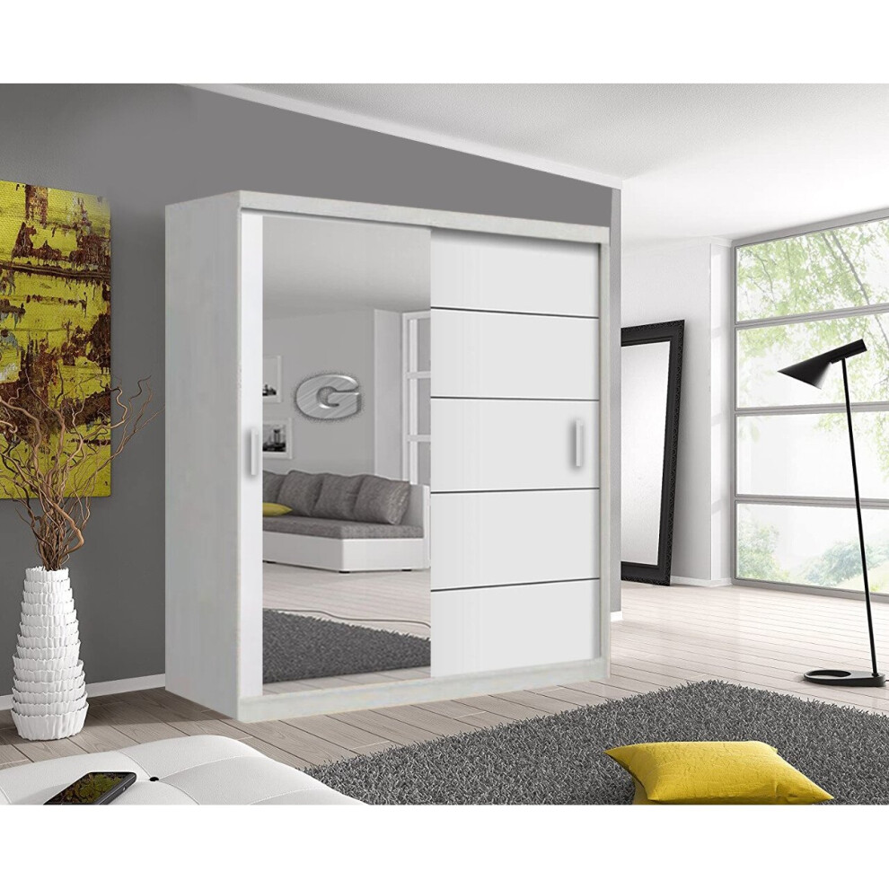 (White, 120cm) Lyon Sliding Mirror Wardrobe in 5 size and 4 color