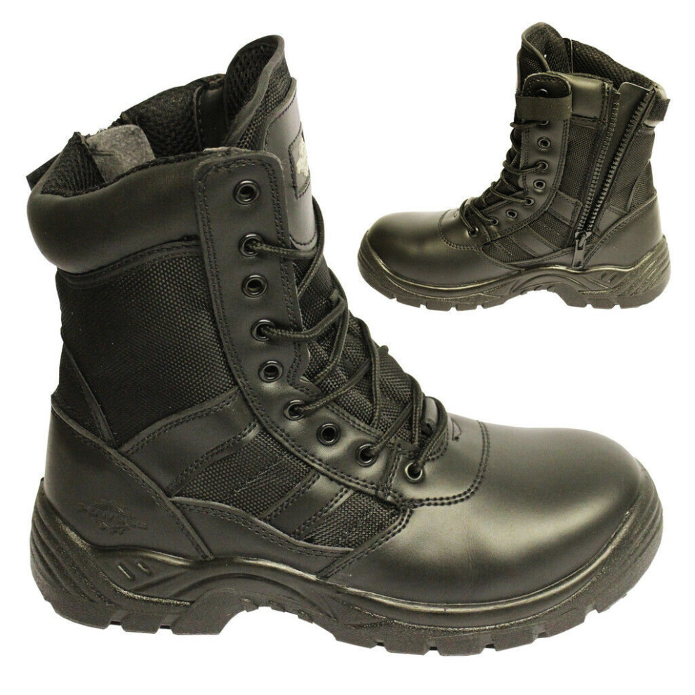 (10) MENS LEATHER SAFETY BOOTS Army Military Police Steel Toe Cap Combat Work Shoes