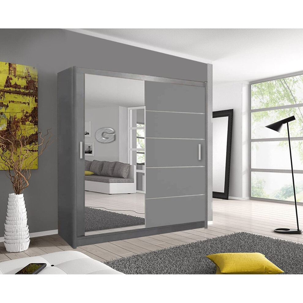 (Grey, 150cm) Lyon Sliding Mirror Wardrobe in 5 size and 4 color