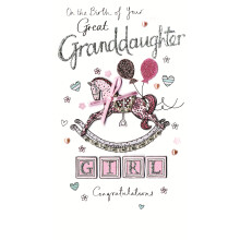New Baby Great Granddaughter Luxury Champagne Greeting Card Hand-Finished Cards