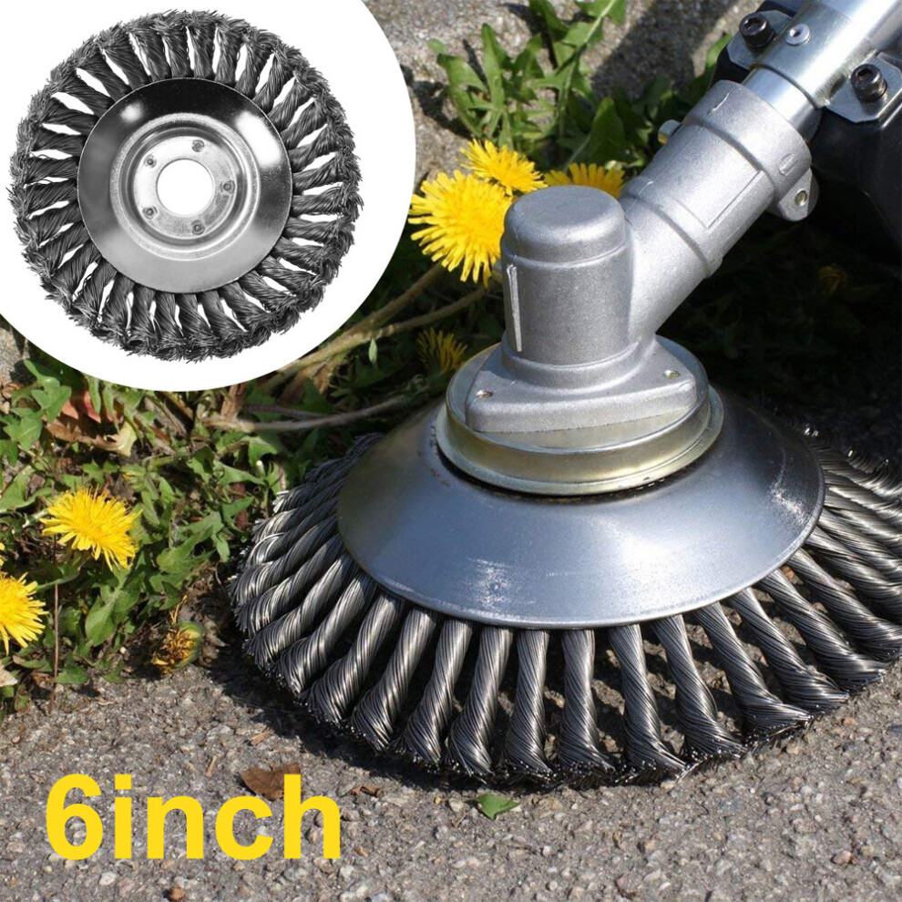 6-Inch Steel Wire Wheel Trimmer Head for Garden Weeding and Lawn Mower Brush Cutter Attachment