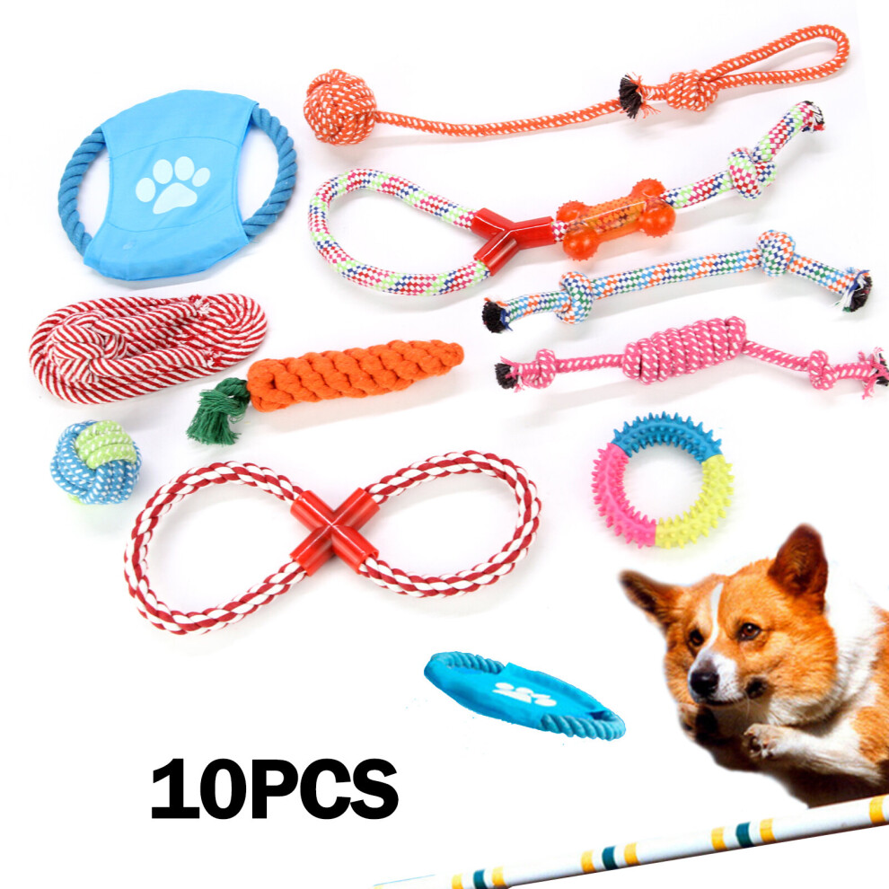 10PC Dog Rope Toys Tough Strong Chew Knot Teddy Pet Puppy Bear Cotton Toy Set
