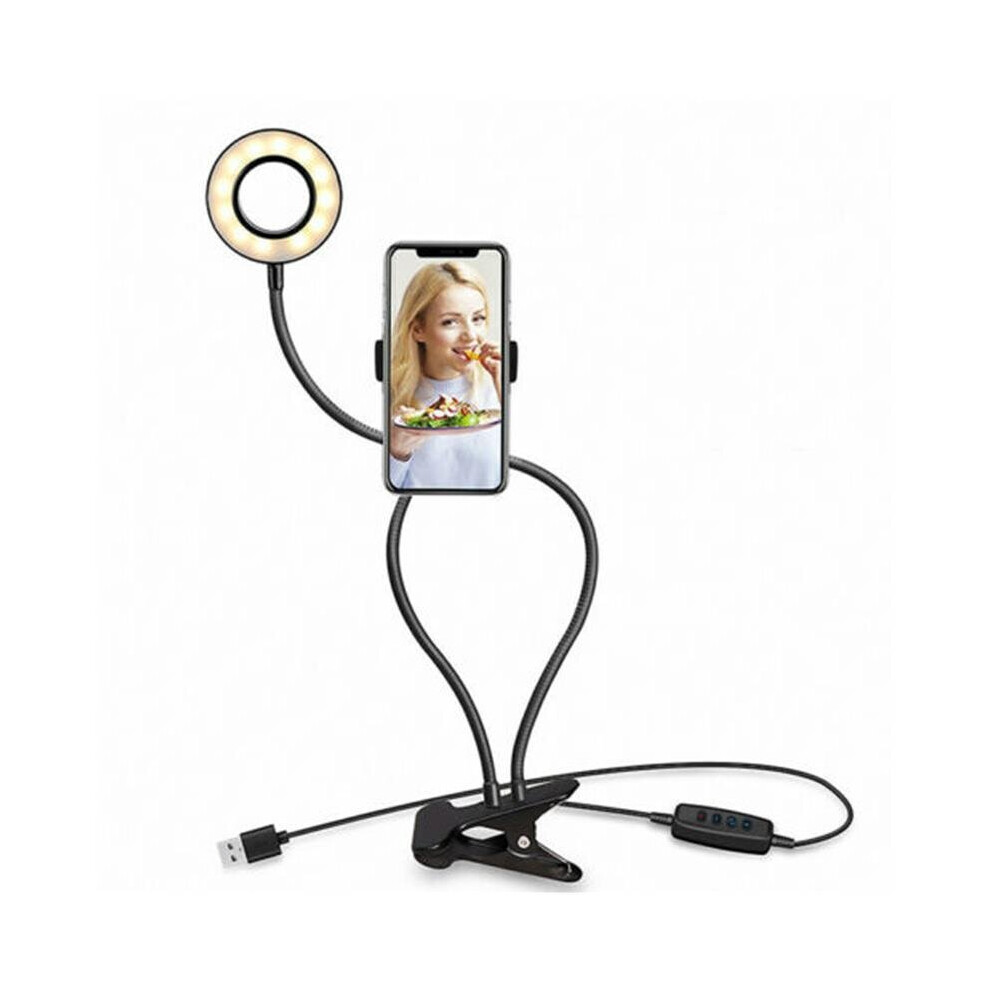 LED Selfie Fill-in Light Lamp with Phone Holder for Live Stream Makeup Stand