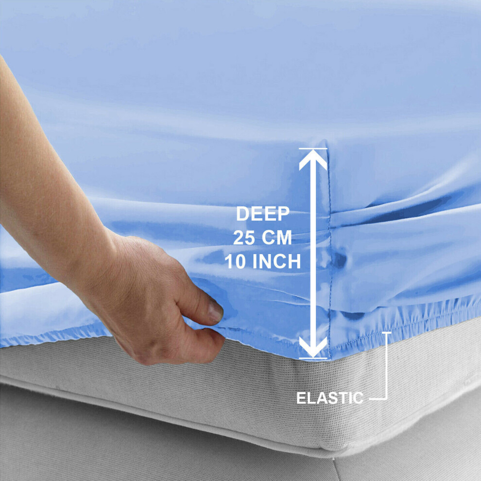 (Sky Blue, Pillow Cases Only(50 x 75 cm)) Fitted Sheet Bed Sheets Extra Deep 25CM Single Double King Sizes