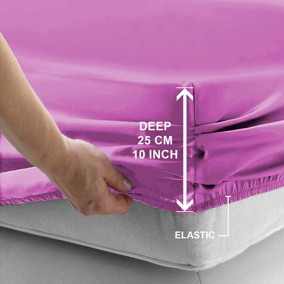 (Violet, Single (90 x 191 cm)) Fitted Sheet Bed Sheets Extra Deep 25CM Single Double King Sizes