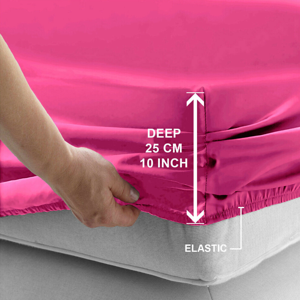 (Pink , Single (90 x 191 cm)) Fitted Sheet Bed Sheets Extra Deep 25CM Single Double King Sizes