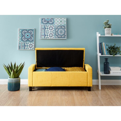 Verona Ottoman Storage Bench In Mustard Fabric 1