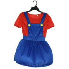 ((Girls) Red Mario, 9-10 Years) Girls Super Mario Costume Party Cosplay Fancy Dress Outfits Hat Set