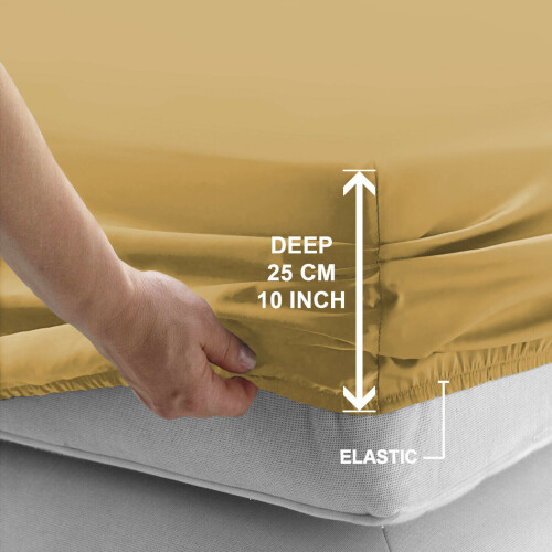 Imperial Rooms (Ocher, King (152 x 200 cm)) Fitted Sheet Bed Sheets Extra Deep 25CM Single Double King Sizes 1