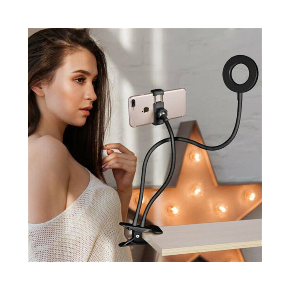 Led Selfie Ring Light With Cell Phone Holder Flexible Stand Stream Black 9337043046582