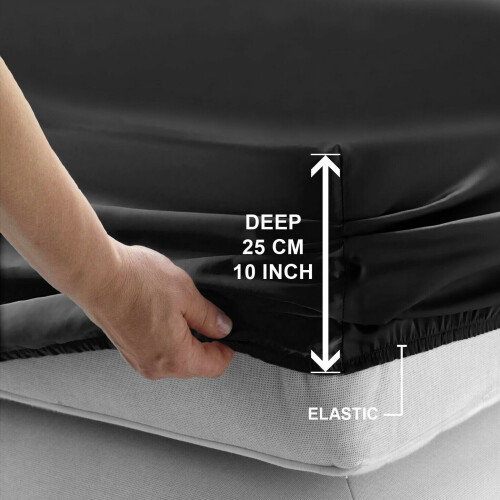 Imperial Rooms (Black, Single (90 x 191 cm)) Fitted Sheet Bed Sheets Extra Deep 25CM Single Double King Sizes 1
