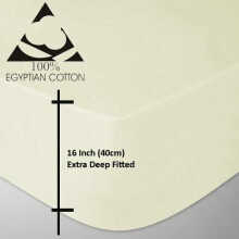 (Cream , Double) 100% Egyptian Cotton 200 Thread 40CM Fitted Sheet