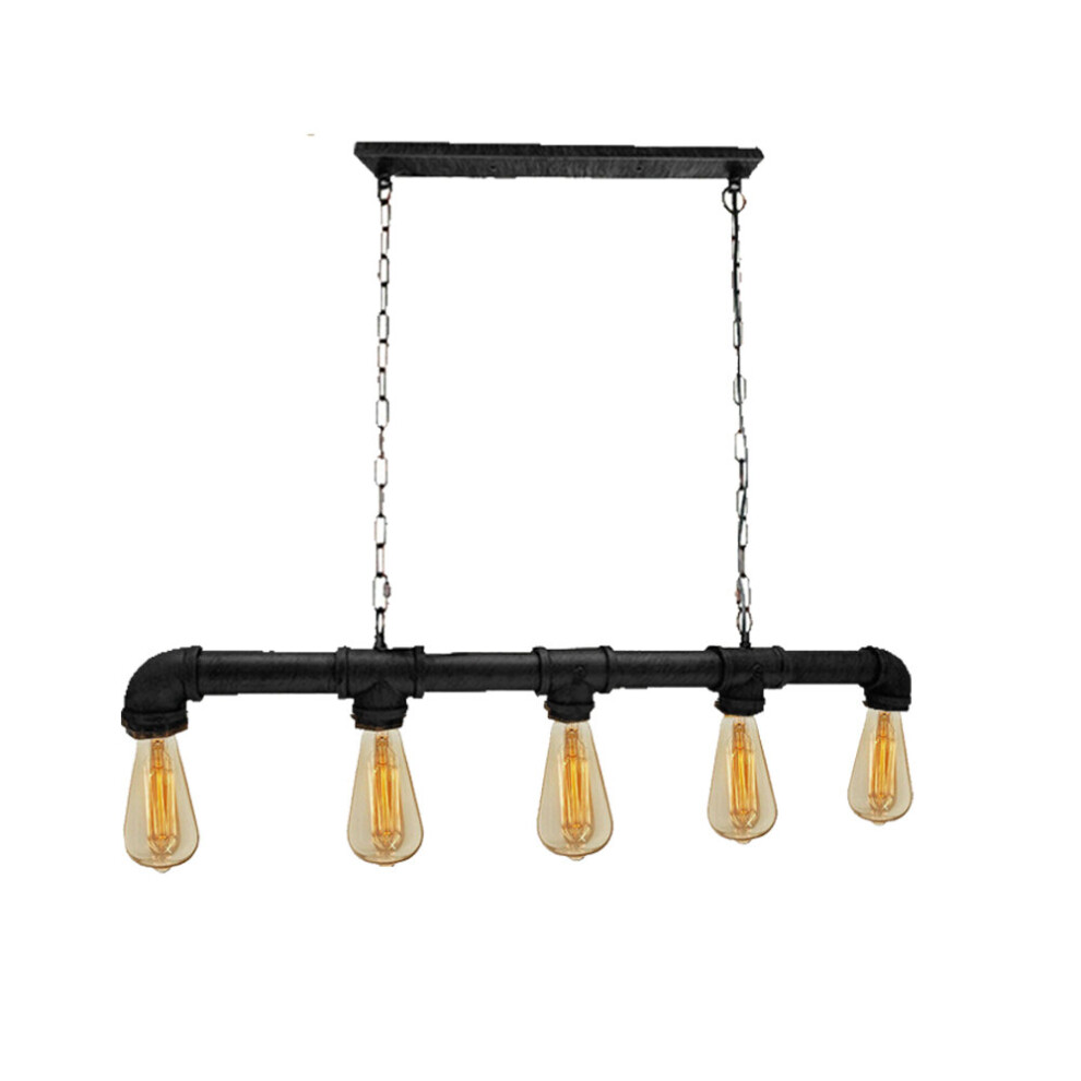 (Black, Yes) Retro Light Pendent Steampunk Metal Water Pipe Five lights