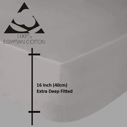 (Grey, Single) 100% Egyptian Cotton 200 Thread 40CM Fitted Sheet
