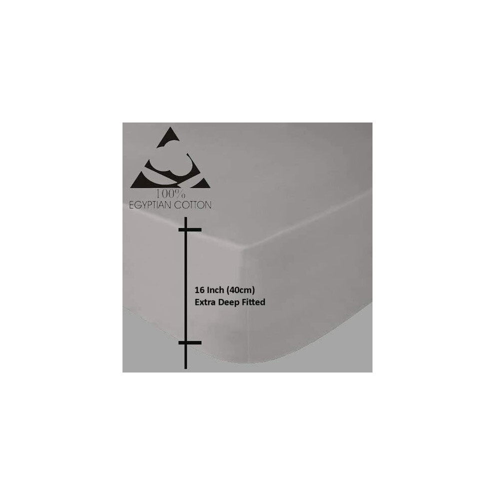 (Grey, Single) 100% Egyptian Cotton 200 Thread 40CM Fitted Sheet