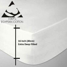 (White , Single) 100% Egyptian Cotton 200 Thread 40CM Fitted Sheet