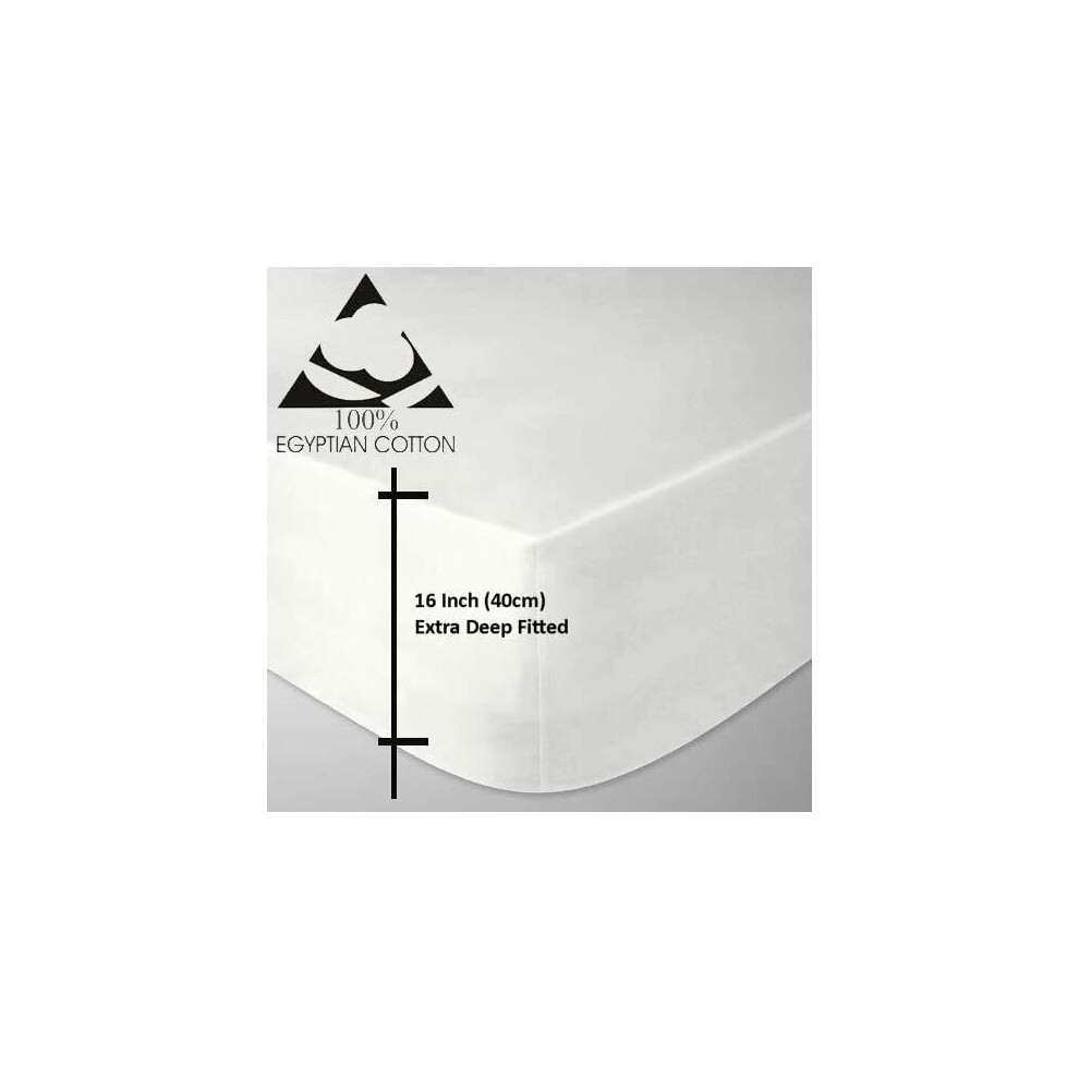 (White , Single) 100% Egyptian Cotton 200 Thread 40CM Fitted Sheet