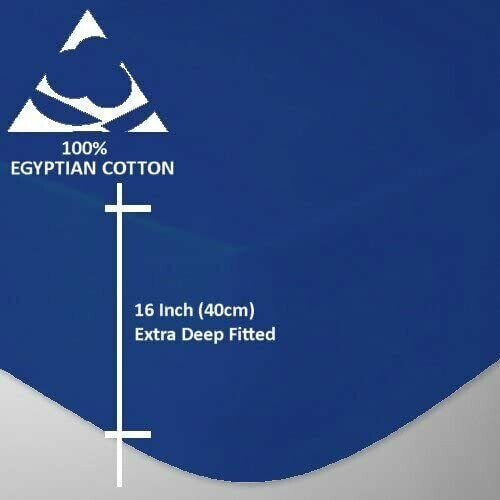 (Royal Blue, Single) 100% Egyptian Cotton 200 Thread 40CM Fitted Sheet