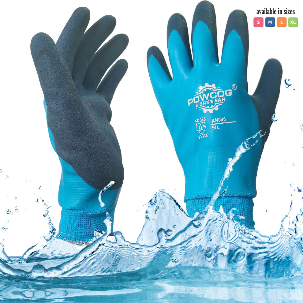 (Medium) WATERPROOF GRIP GLOVES Full Latex Coated Wet Work Breathable Aqua Proof