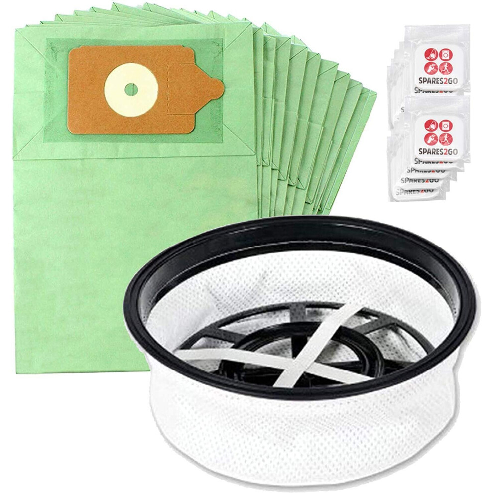 SPARES2GO Paper Bags & Microfibre Filter for Numatic Henry Hetty James Vacuum Cleaner (Pack of 10 Bags + Freshener Tabs)