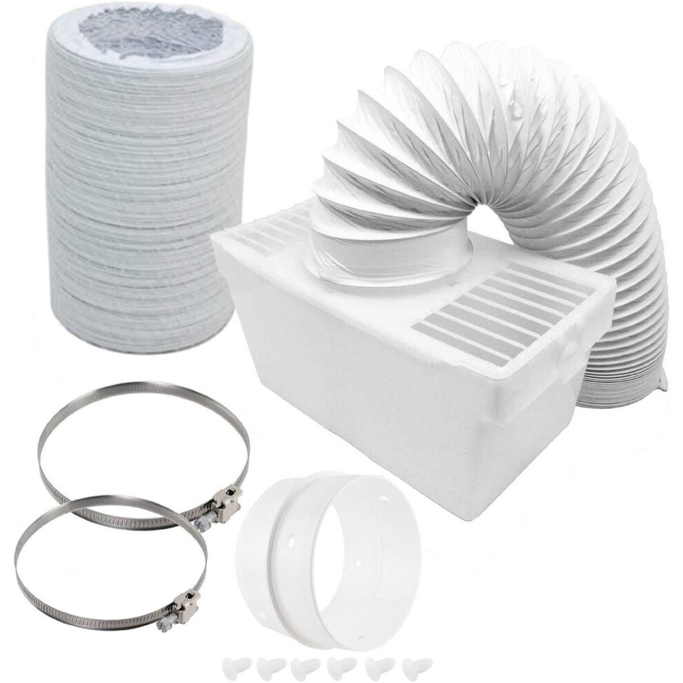 Condenser Box & Extra Long Hose Kit With Connection Ring for Indesit Tumble Dryer (4" / 100mm Diameter / 6M Hose)